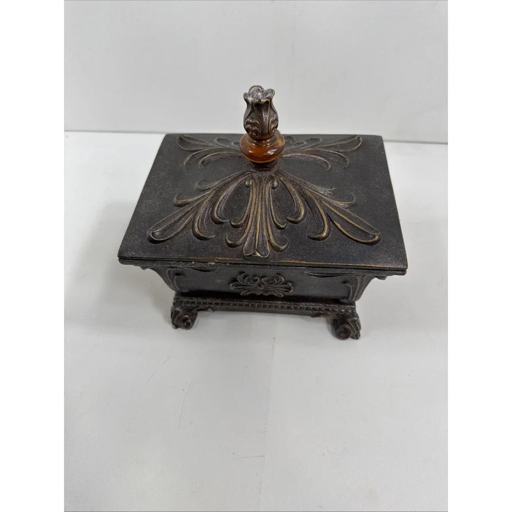 Jewelry Box W/Lid Bronze Finish‎ Polymer, Candy Dish, Multi Use.